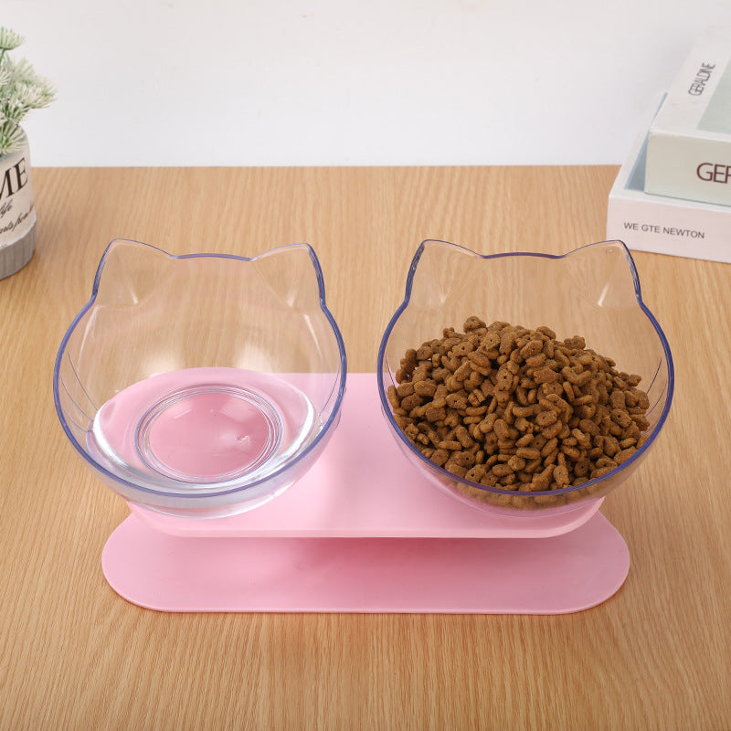 Stylish Cat Ear Pet Bowl: Inclined & Transparent Design