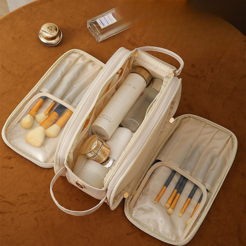 Three-Layer Double Zipper U-Shaped Cosmetic Bag - Spacious, Fashionable, and Portable