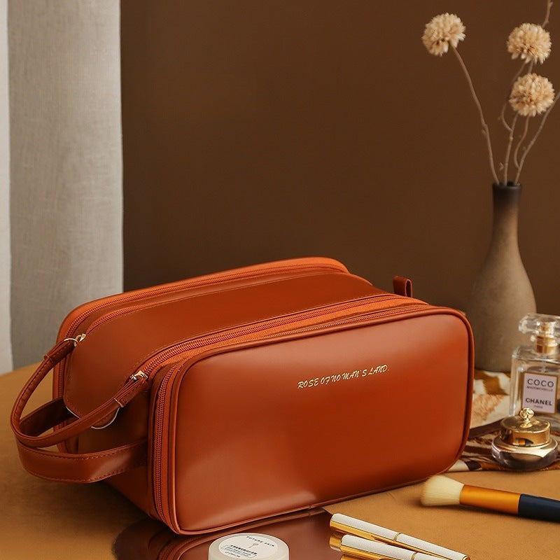 Three-Layer Double Zipper U-Shaped Cosmetic Bag - Spacious, Fashionable, and Portable