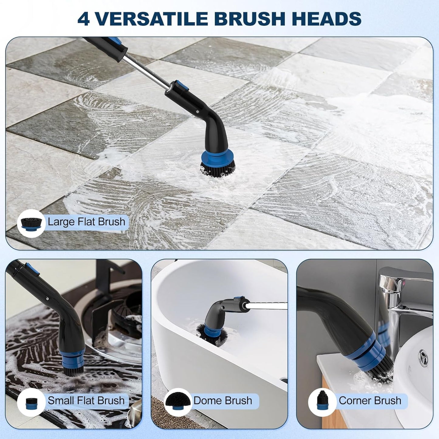 Cordless Electric Spin Scrubber: 4 Brush Heads & Extendable Handle