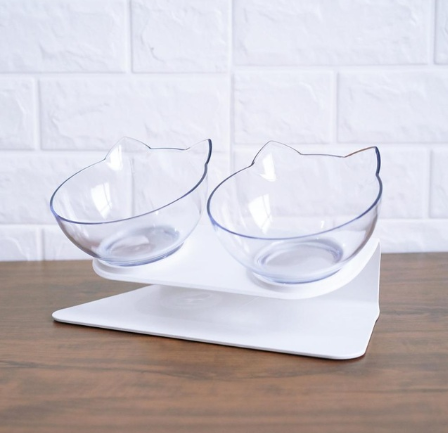 Stylish Cat Ear Pet Bowl: Inclined & Transparent Design