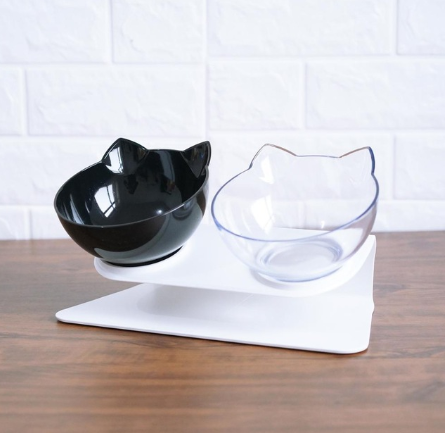 Stylish Cat Ear Pet Bowl: Inclined & Transparent Design