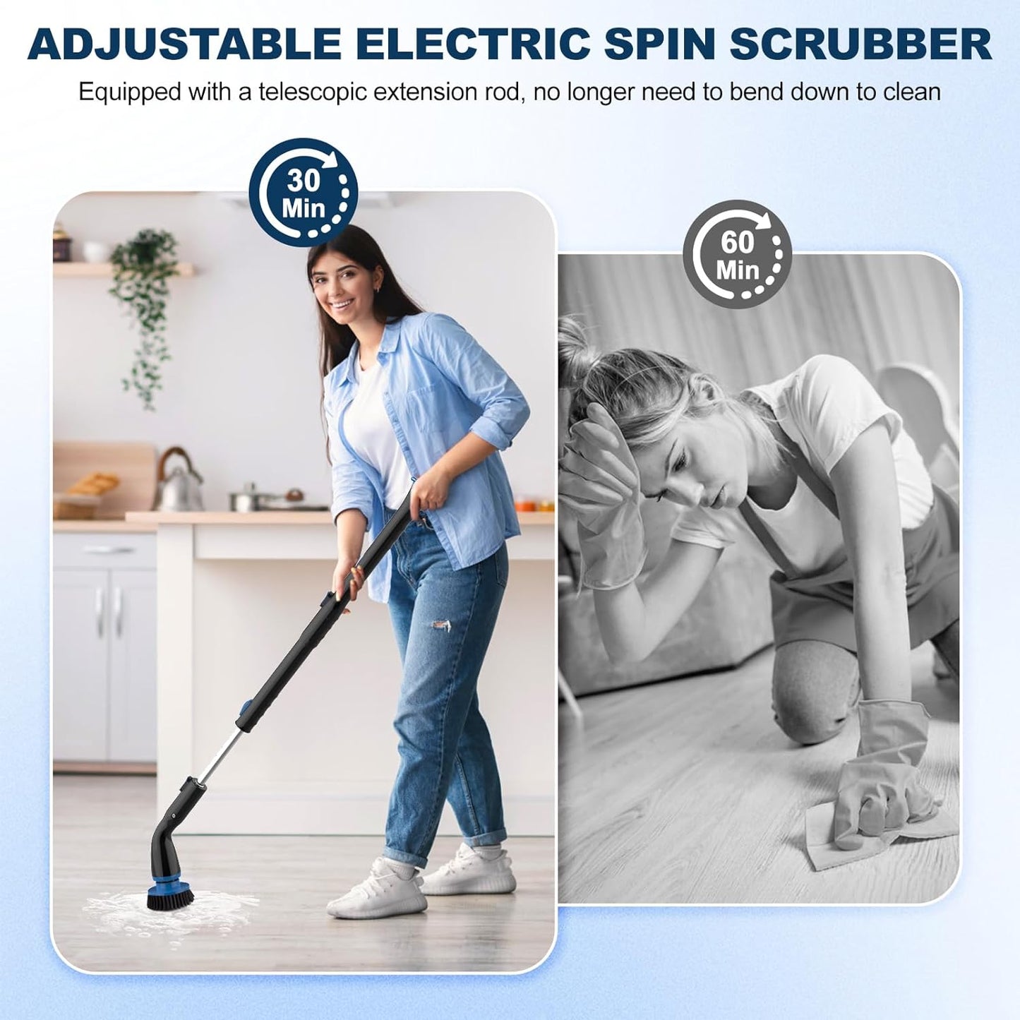 Cordless Electric Spin Scrubber: 4 Brush Heads & Extendable Handle