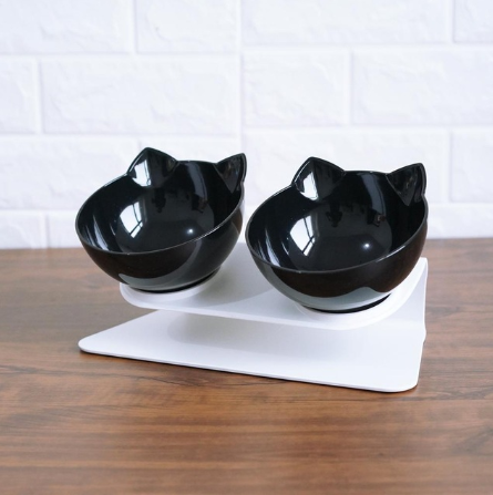 Stylish Cat Ear Pet Bowl: Inclined & Transparent Design