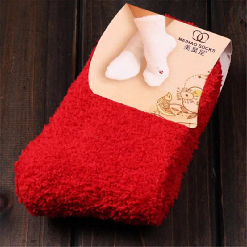 Pure Color Fluffy Warm Bed Socks for Women & Kids