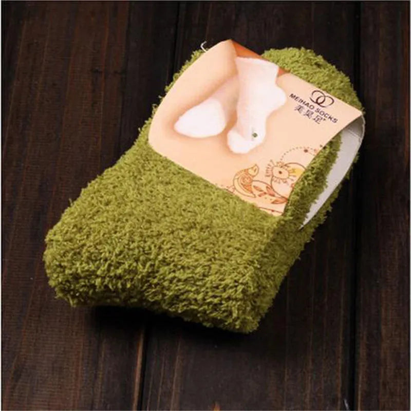 Pure Color Fluffy Warm Bed Socks for Women & Kids