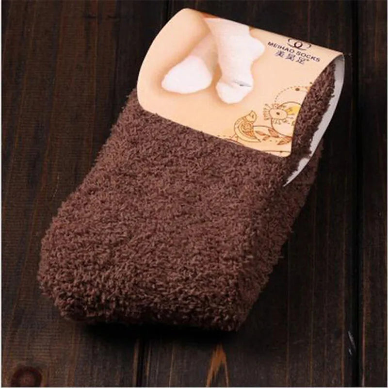 Pure Color Fluffy Warm Bed Socks for Women & Kids