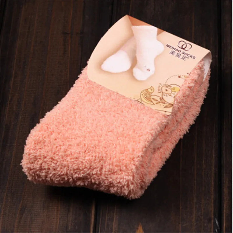 Pure Color Fluffy Warm Bed Socks for Women & Kids