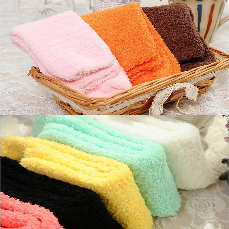 Pure Color Fluffy Warm Bed Socks for Women & Kids