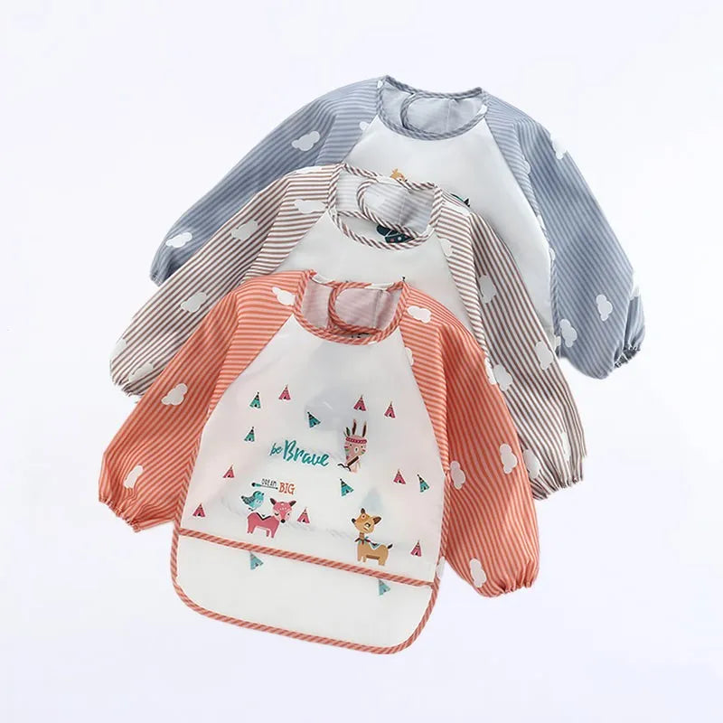 Adorable Waterproof Baby Bibs Long Sleeve Cartoon Design