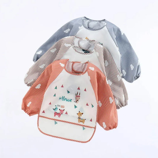 Adorable Waterproof Baby Bibs Long Sleeve Cartoon Design