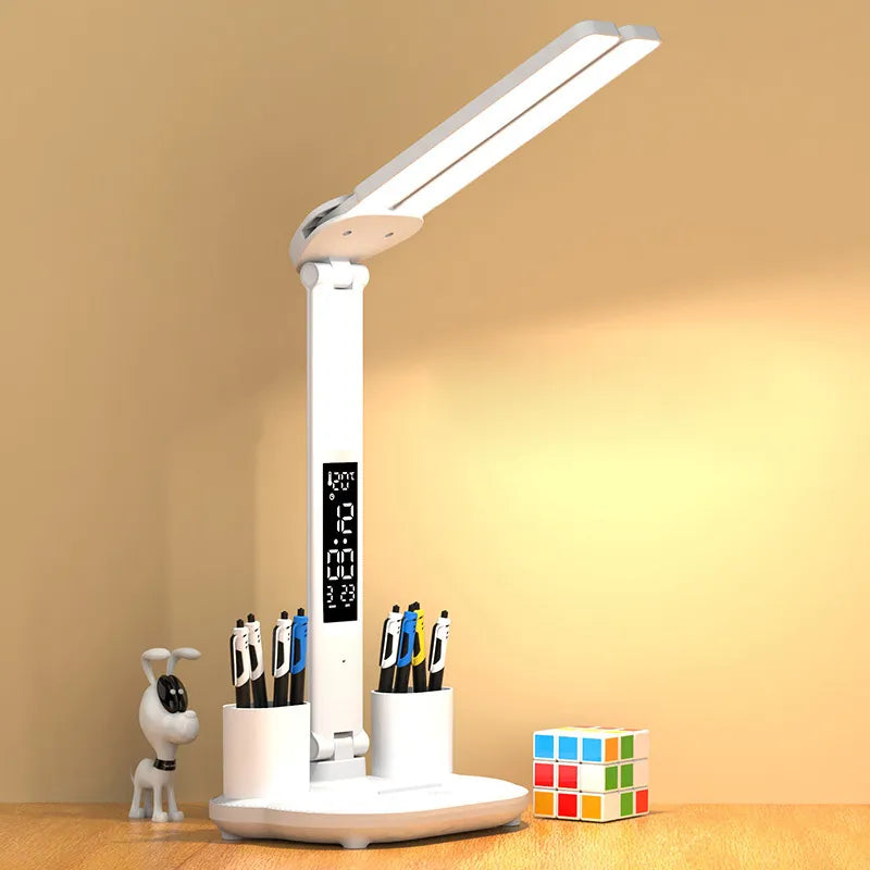 Dual-Head LED Table Lamp: Perfect for Reading & Timekeeping