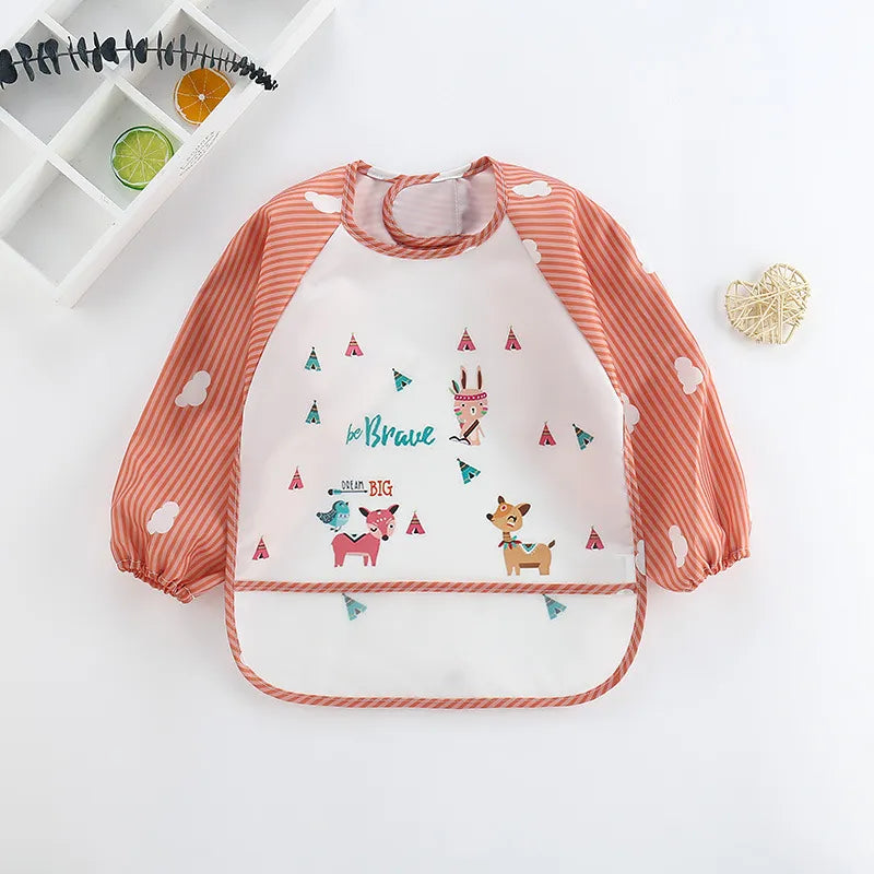 Adorable Waterproof Baby Bibs Long Sleeve Cartoon Design