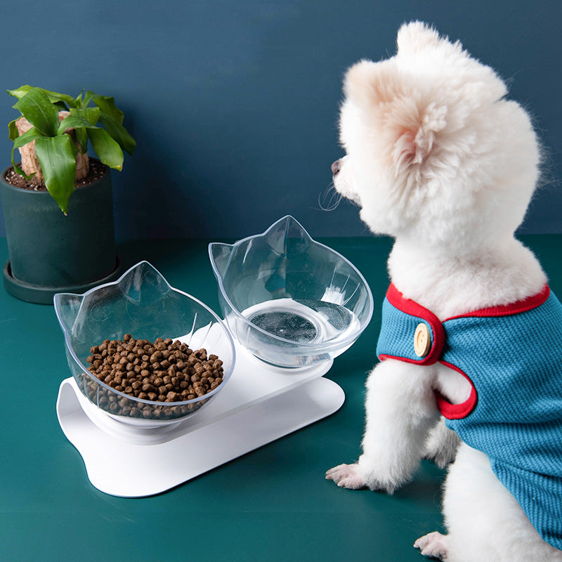 Stylish Cat Ear Pet Bowl: Inclined & Transparent Design