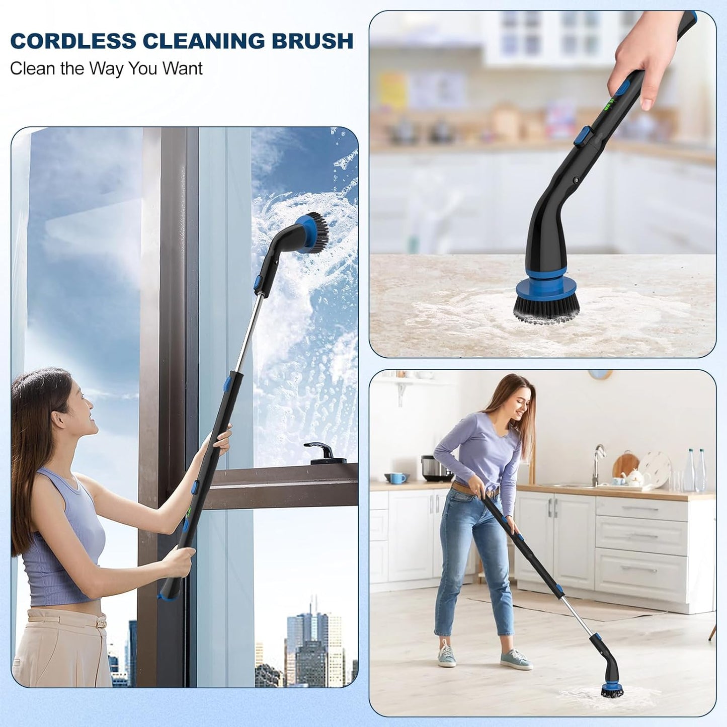 Cordless Electric Spin Scrubber: 4 Brush Heads & Extendable Handle