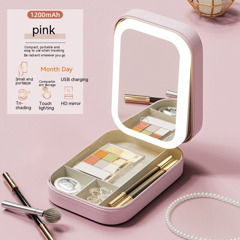 Portable LED Light Makeup Box with Touch Mirror - Ideal for Travel & Home